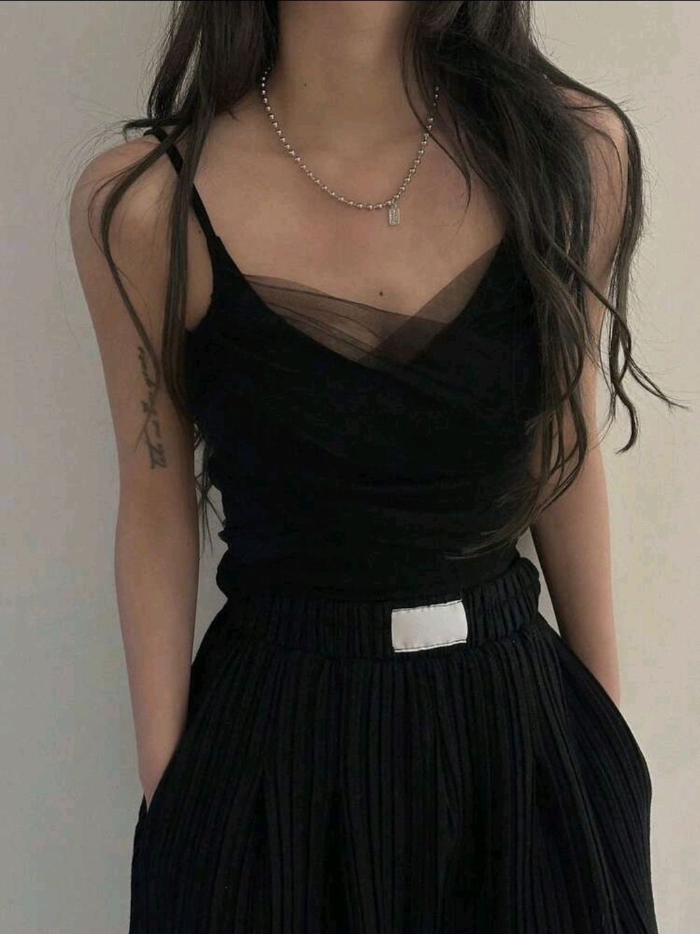 Black Sheer Mesh V-Neck Spaghetti Strap Top